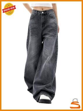 Wide Leg Baggy Jeans Mid Waisted Denim Pants Boyfriend Hip Hop Jeans